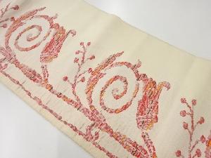 アンティーク　手織り真綿紬花唐草模様織出し名古屋帯（材料）